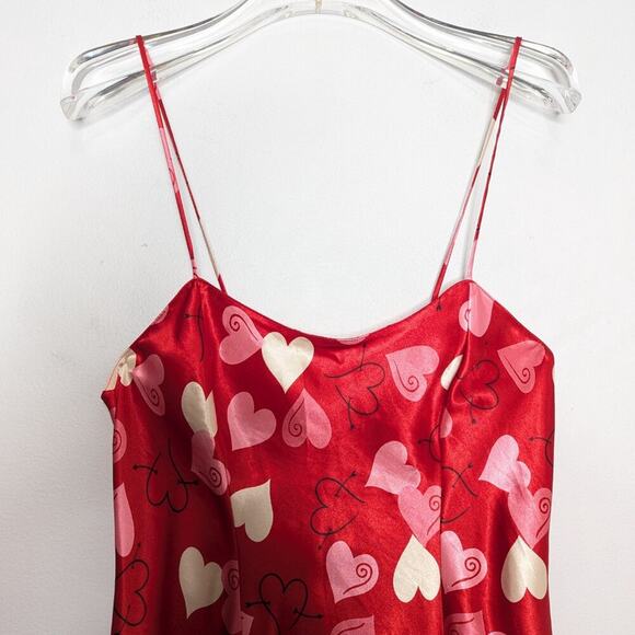 Morgan Taylor Intimates Vintage Red Heart Print Satin Slip Dress Nightie Size S - Picture 4 of 9